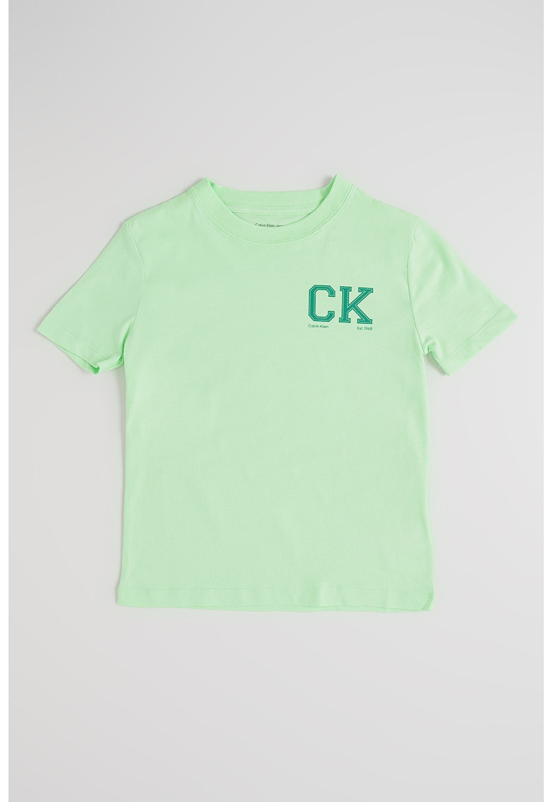 Tricou din bumbac organic cu imprime logo - Verde pal