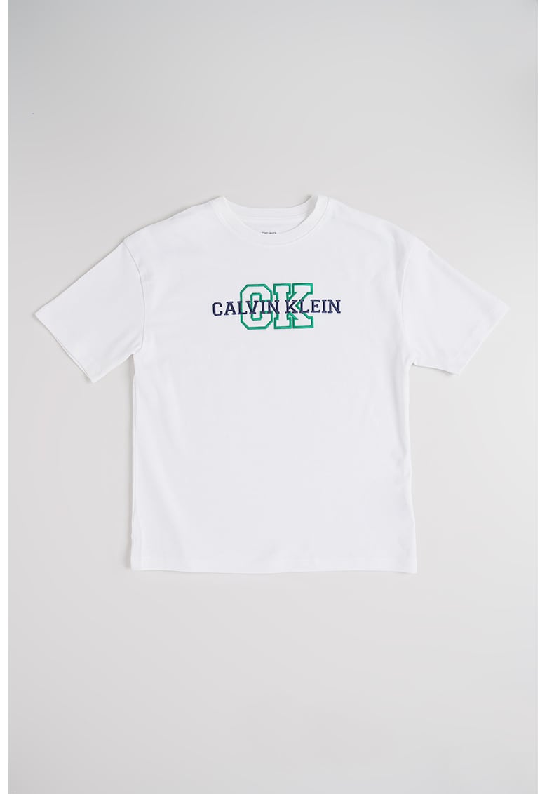 Tricou de bumbac organic cu logo brodat - Verde/Negru stins/Alb optic