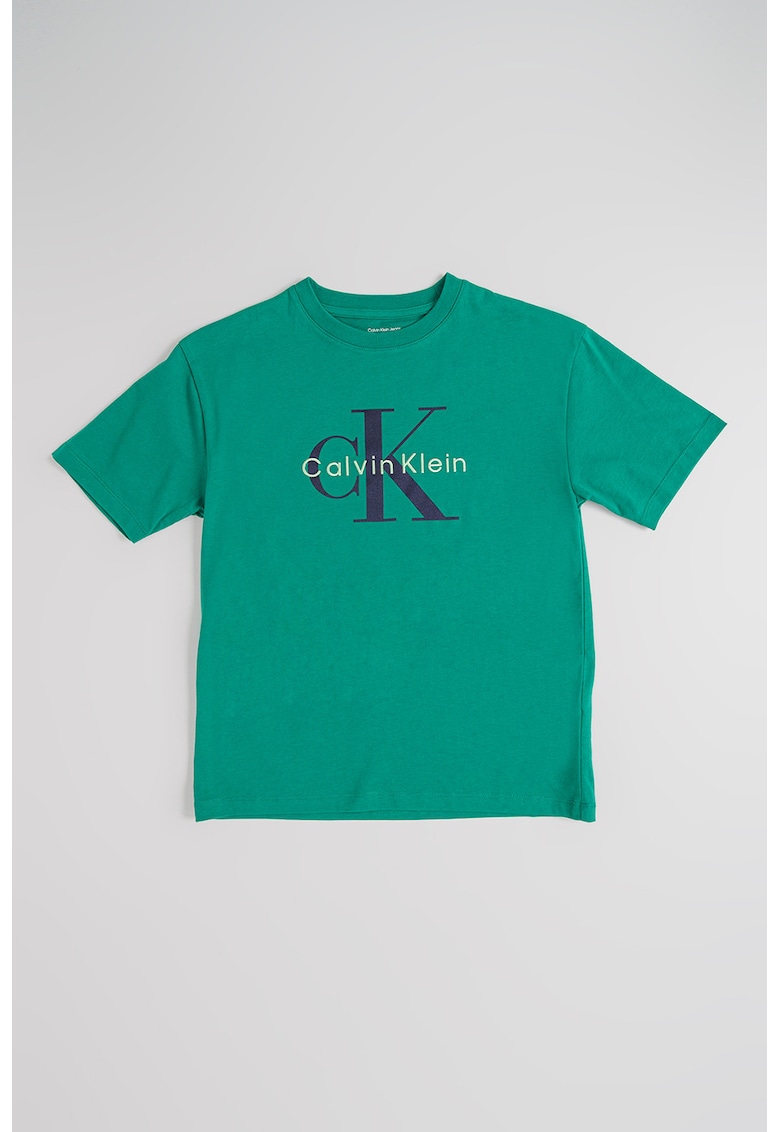 Tricou cu decolteu la baza gatului si logo pe piept - Verde