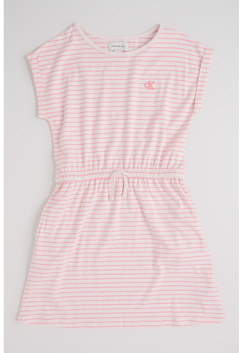 Rochie in dungi cu maneci scurte - Roz pastel