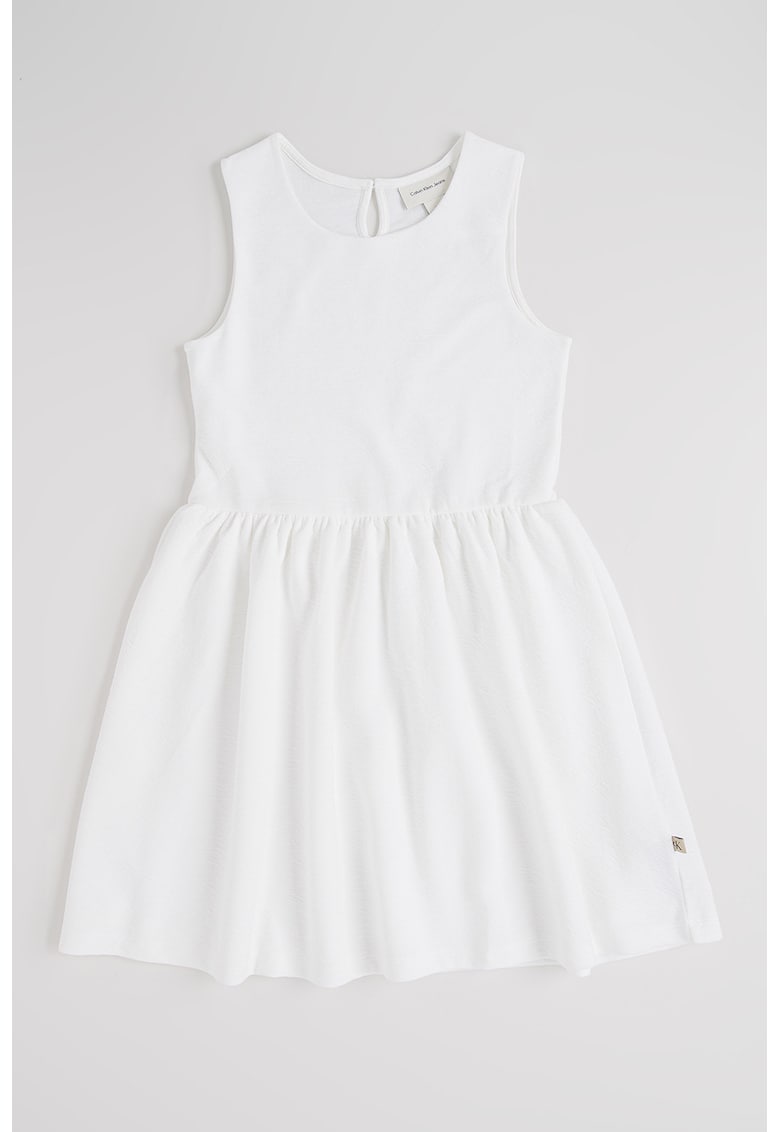 Rochie din bumbac organic fara maneci - cu fronseuri in talie - Alb optic