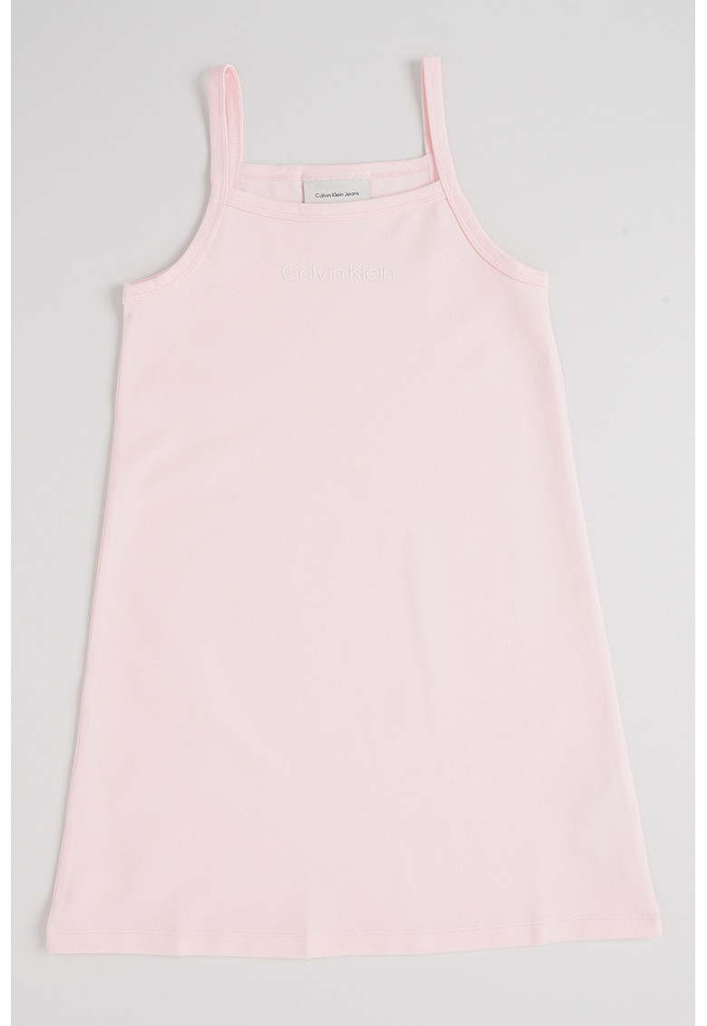 Rochie fara maneci cu decolteu patrat - Roz pastel