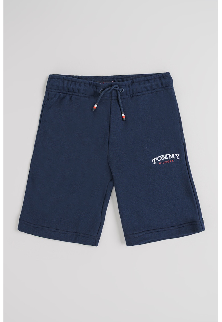 Pantaloni scurti din amestec de bumbac cu snur - Bleumarin