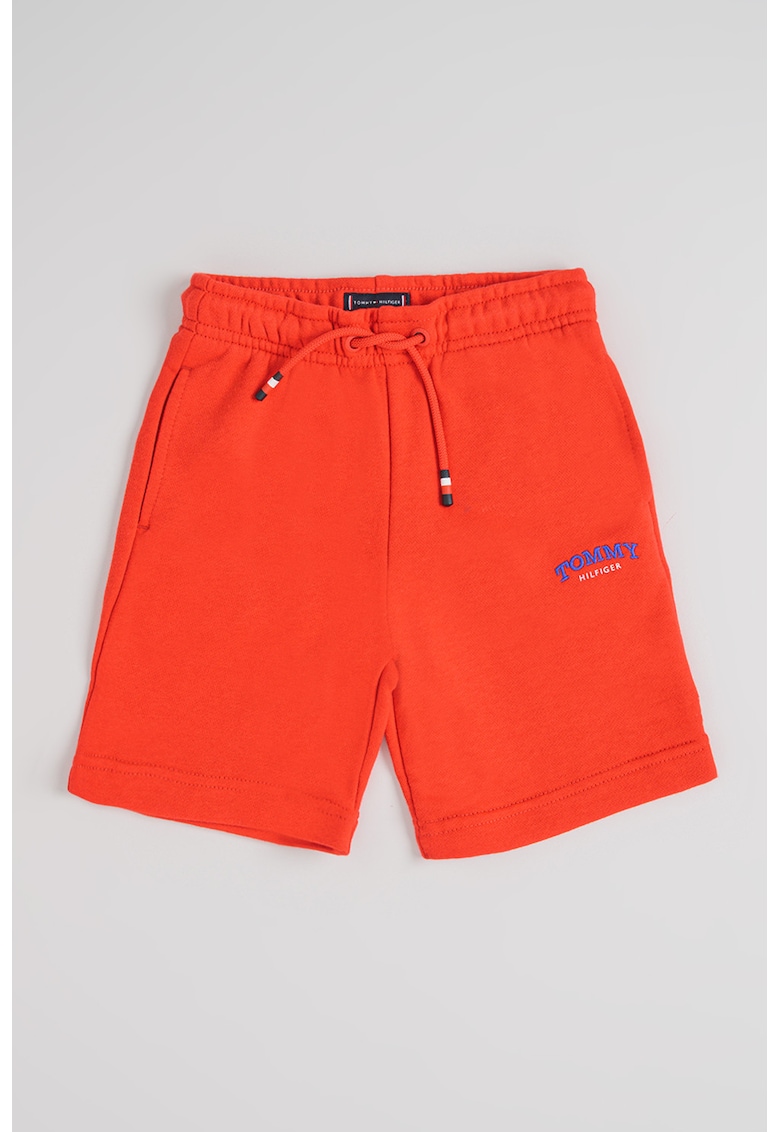 Pantaloni scurti din amestec de bumbac cu snur - Rosu