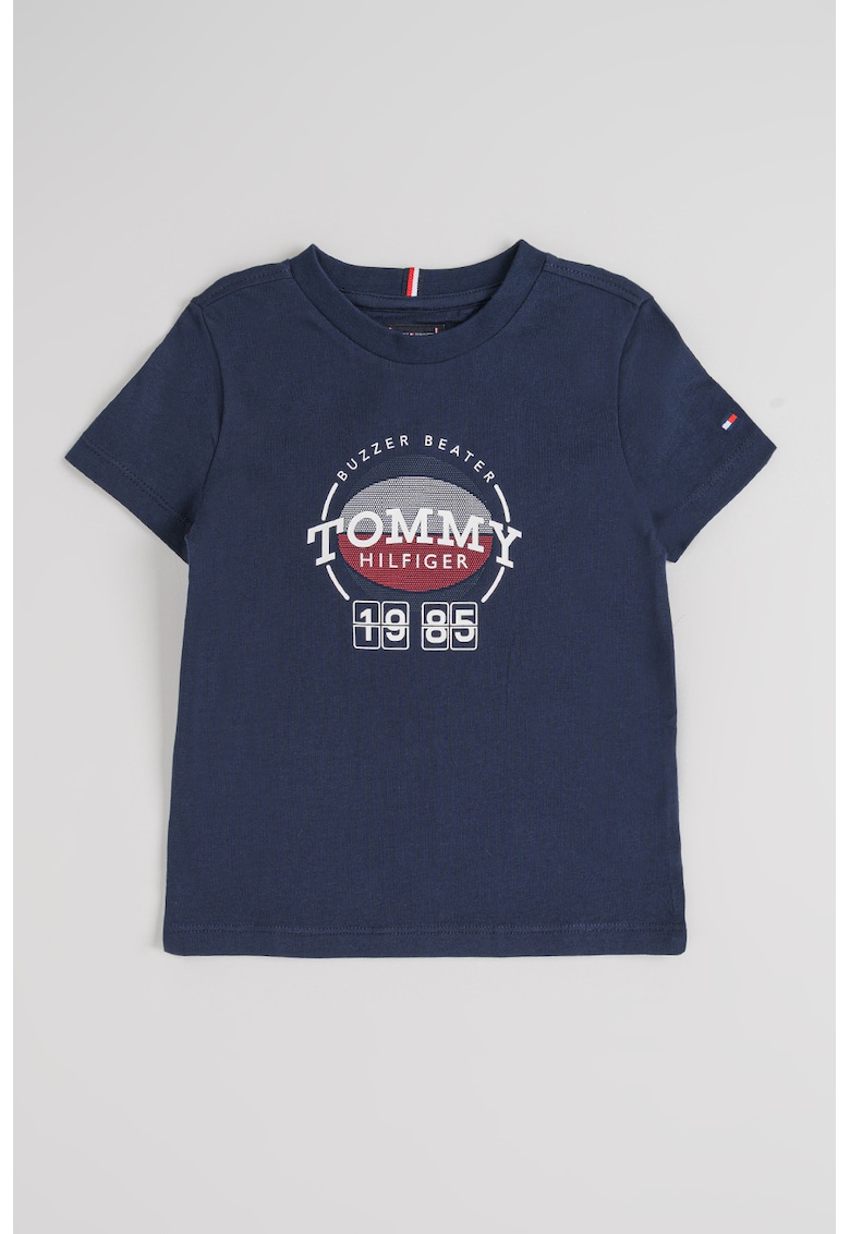 Tricou de bumbac organic cu imprimeu logo - Bleumarin