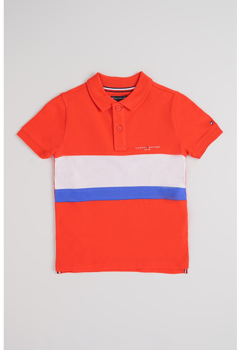 Tricou polo colorblock din bumbac - Rosu/Albastru lavanda/Alb optic