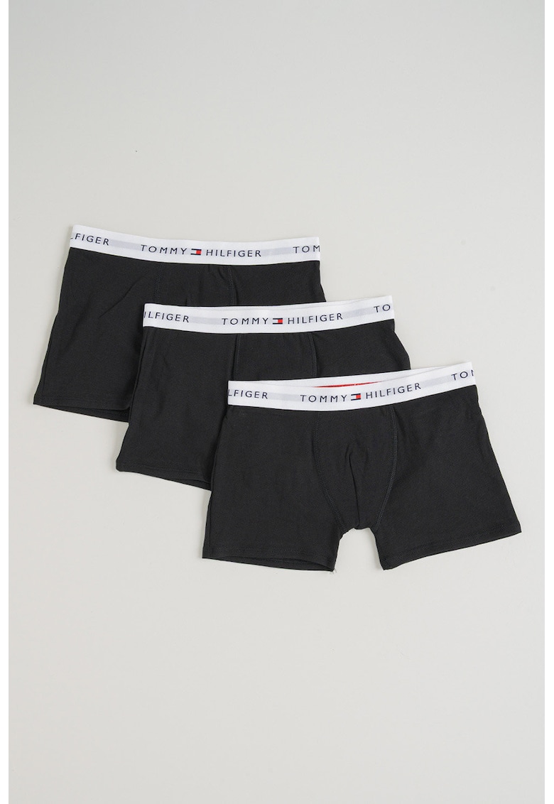Set de boxeri uni cu banda logo in talie - 3 perechi - Negru