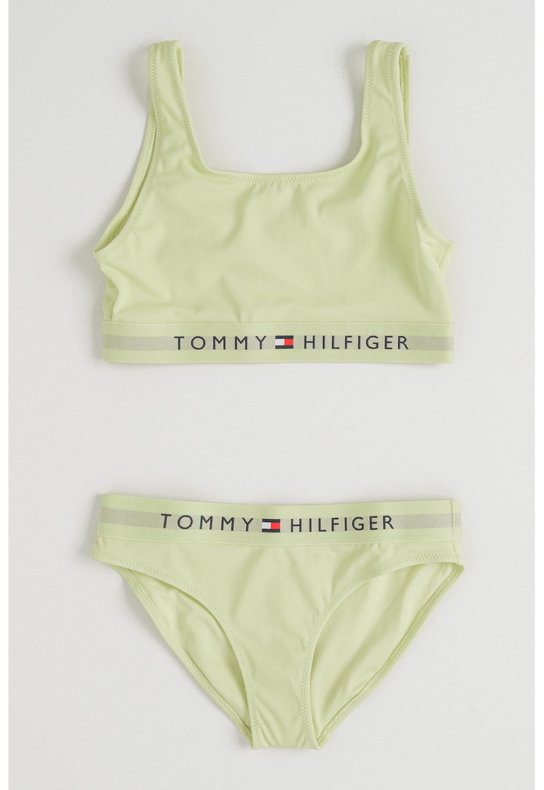 Costum de baie cu doua piese si logo brodat - Galben pal