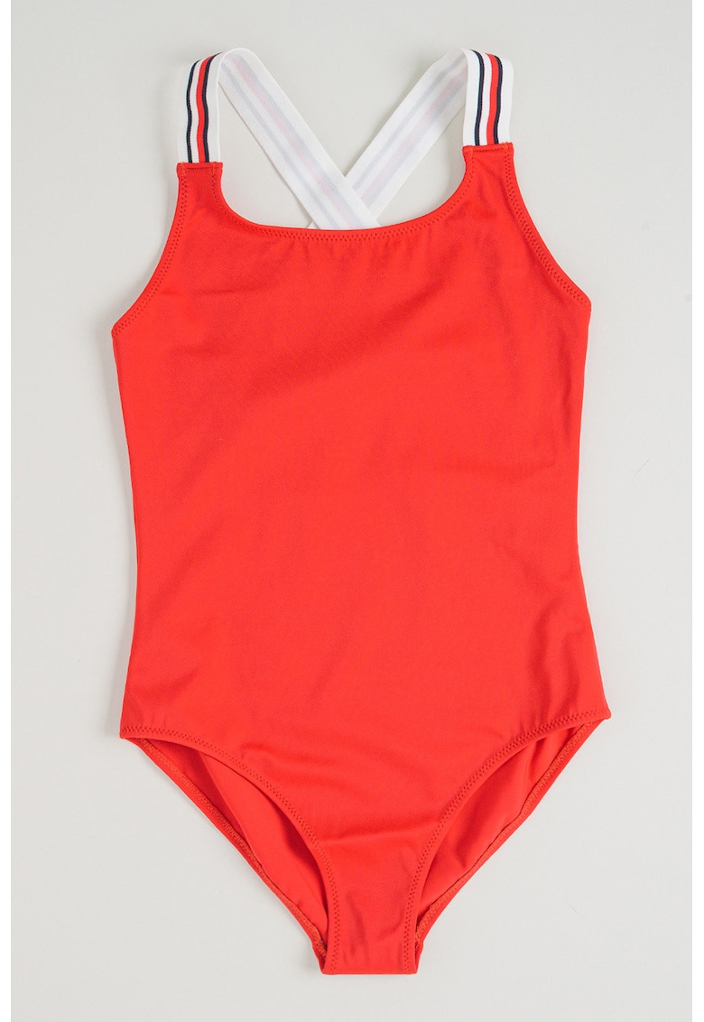 Costum de baie intreg cu bretele incrucisate pe spate - Rosu/Alb optic