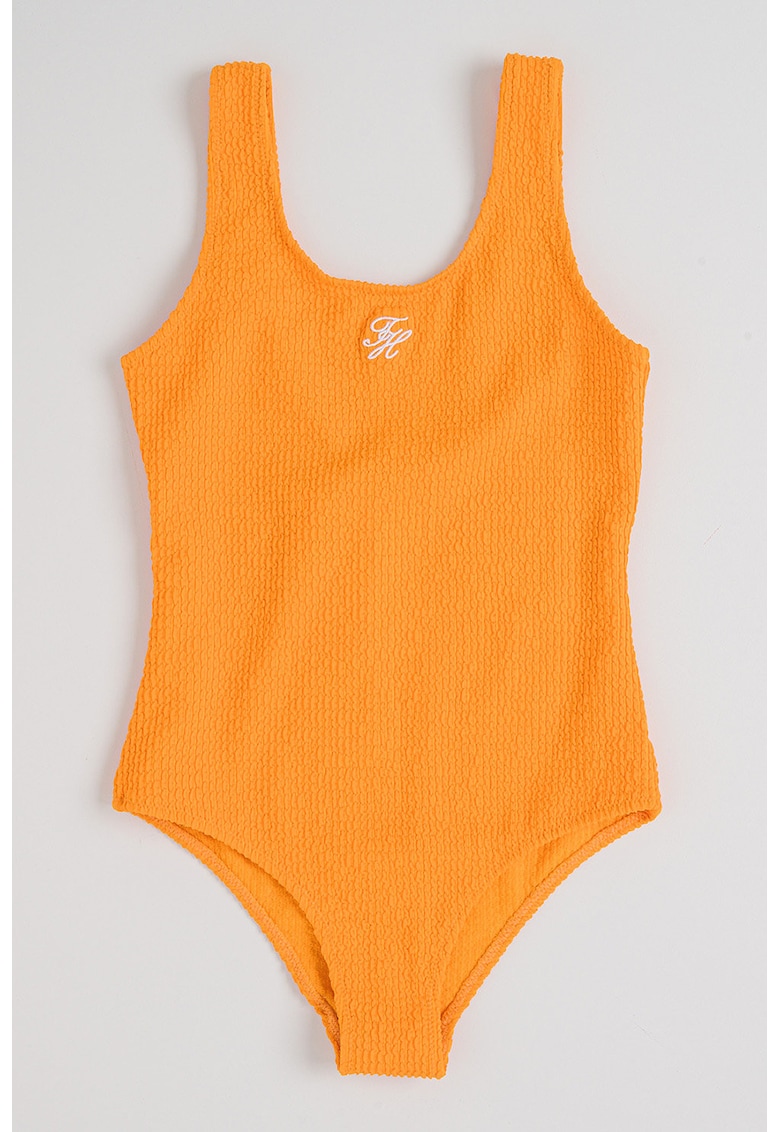 Costum de baie intreg texturat cu decolteu in U pe spate - Portocaliu