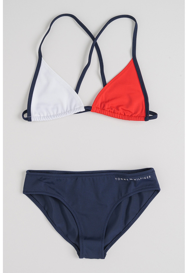 Costum de baie din doua piese cu bretele pe spate - Rosu/Alb optic/Bleumarin