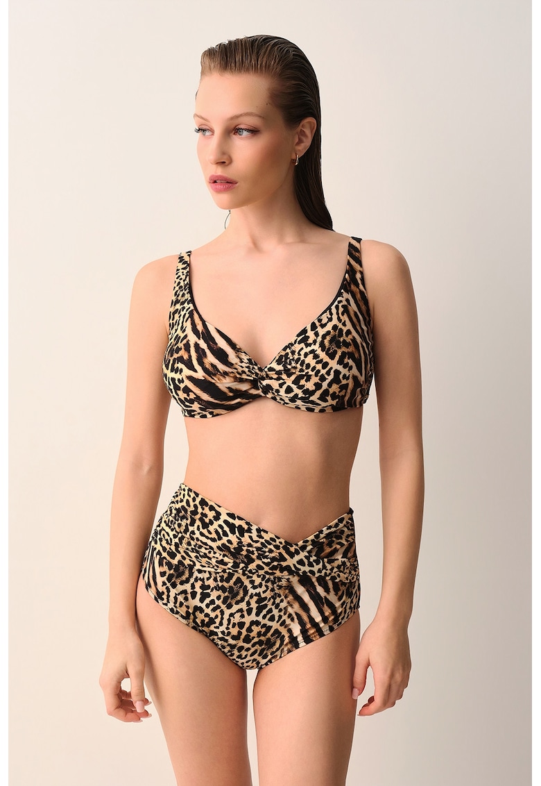 Sutien de baie cu model animal print - Negru/Maro nisip
