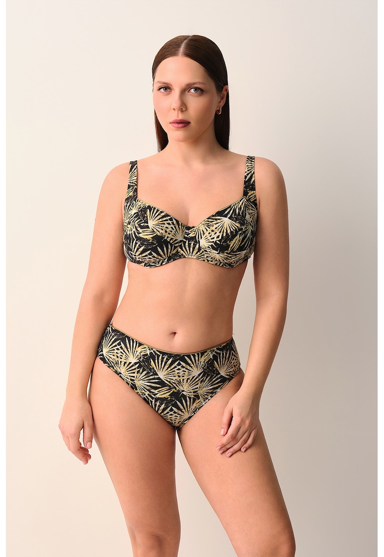 Slip cu imprimeu tropical - Negru/Maro nisip