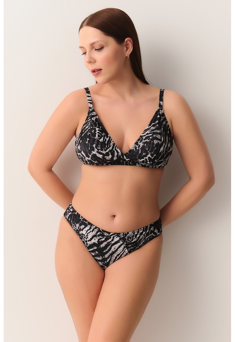 Slip clasic cu model animal print - Alb/Negru/Violet prafuit