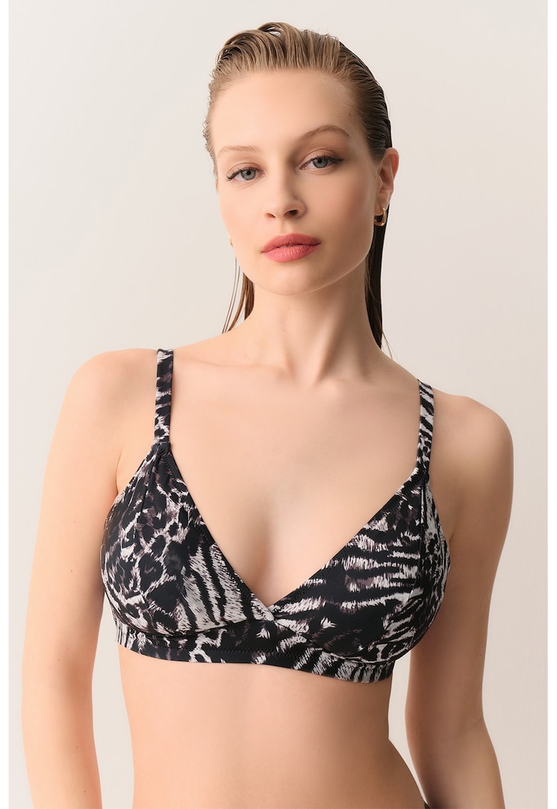 Sutien cu cupe triunghiulare si model animal print - Alb/Negru/Violet prafuit