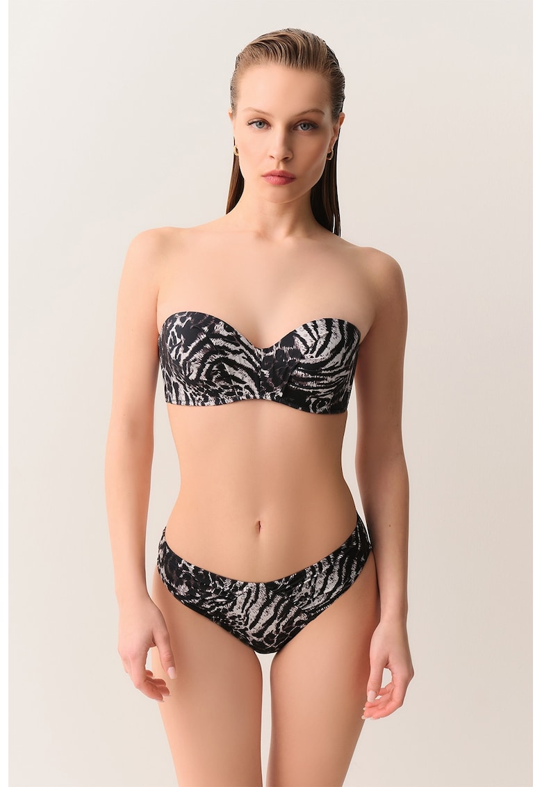 Sutien cu model animal print si bretele detasabile Diana - Alb/Negru/Violet prafuit