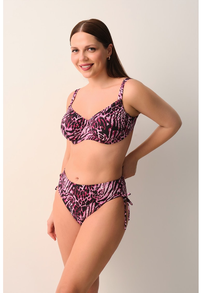 Slip cu imprimeu si snururi laterale de ajustare Janet - Alb/Negru/Roz