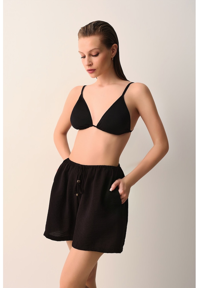 Pantaloni scurti cu talie inalta si snur de ajustare in talie Gabriel - Negru