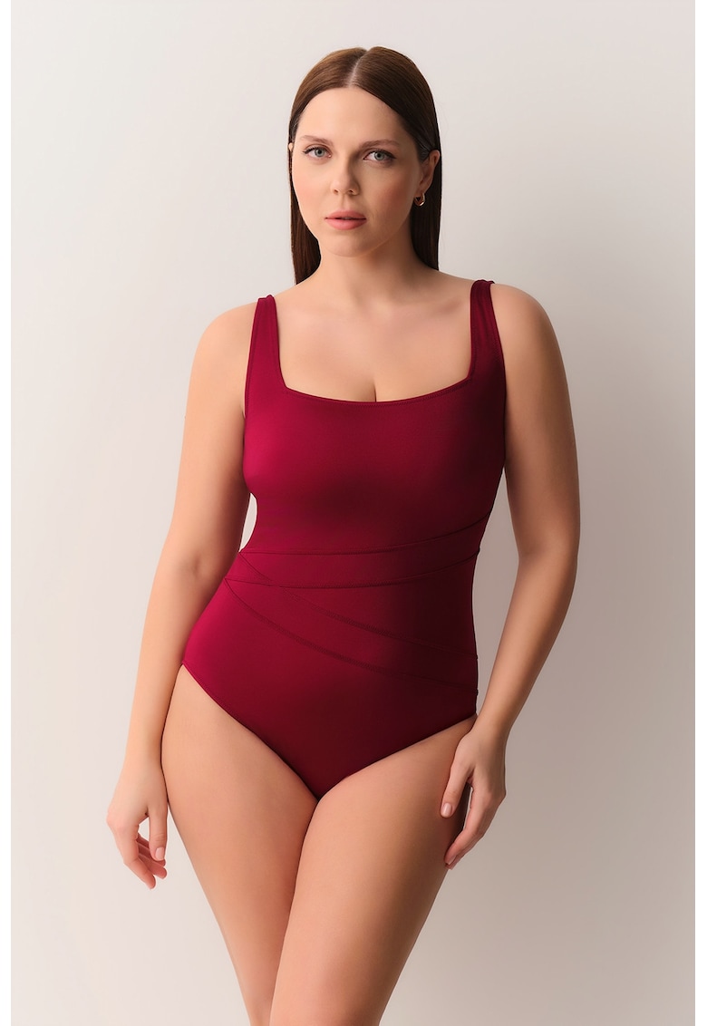 Costum de baie cu decolteu patrat - Visiniu