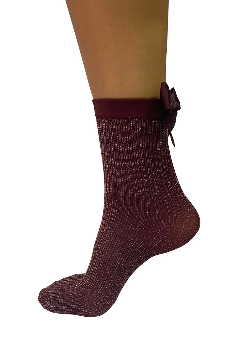 Sosete scurte cu insertii de lurex - Maro cognac/Argintiu