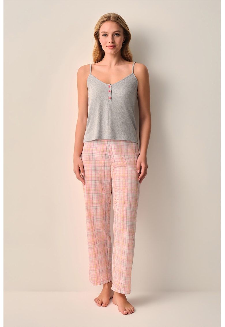 Pijama cu model si decolteu in V - Gri deschis