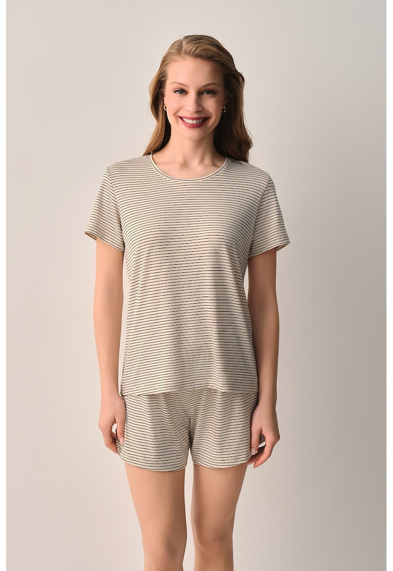 Pijama cu dungi - Negru stins/Bej deschis