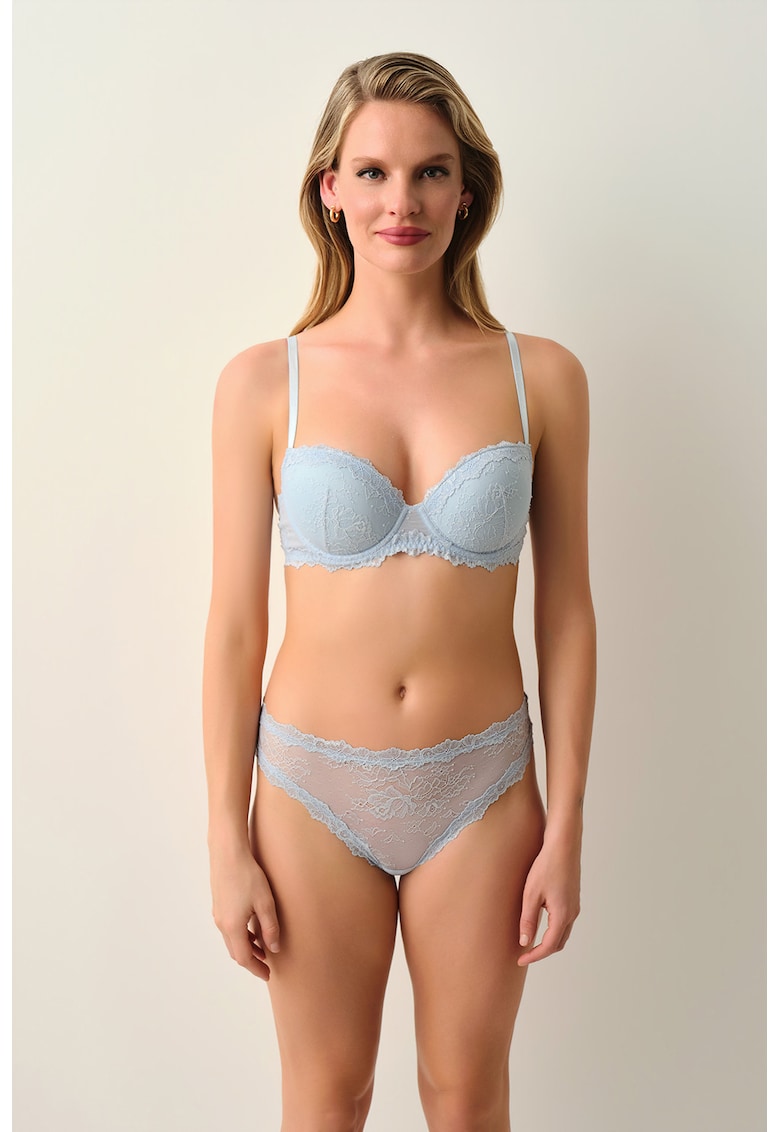 Chiloti brazilieni de dantela - Albastru pastel/Transparent