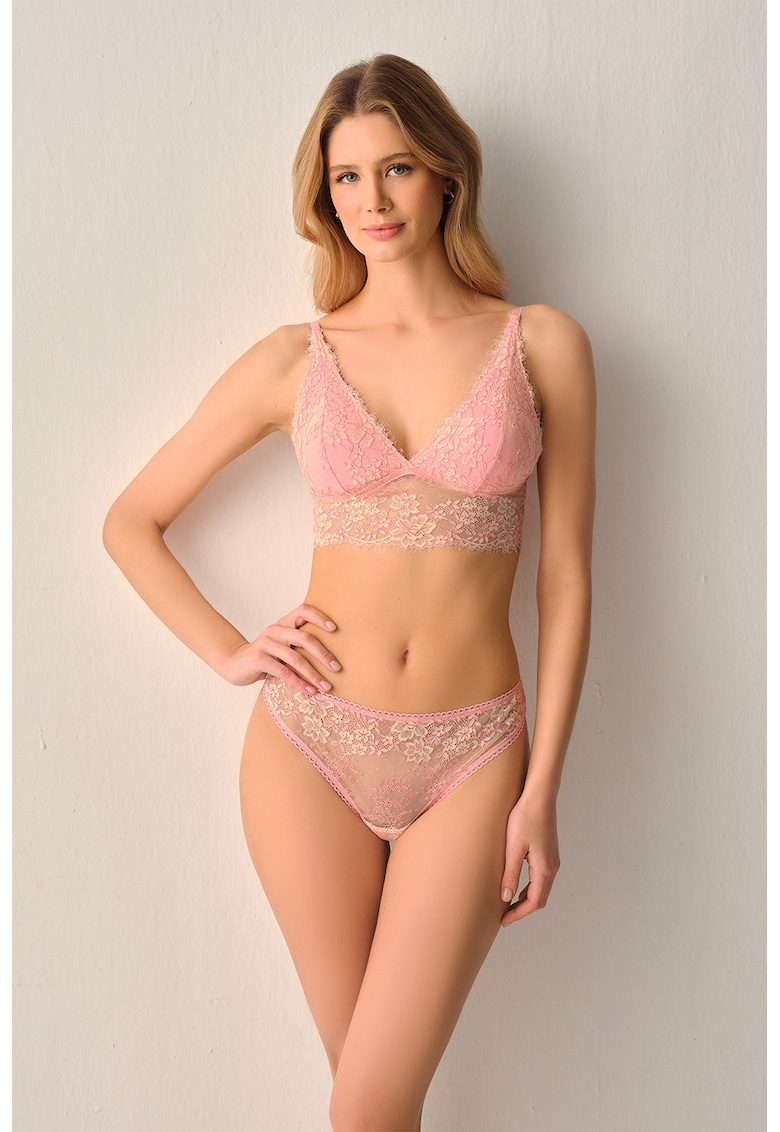Chiloti brazilieni din dantela - Roz pastel/Bej deschis