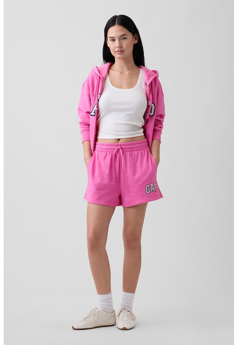 Pantaloni sport scurti cu logo brodat - Roz pastel/Alb optic