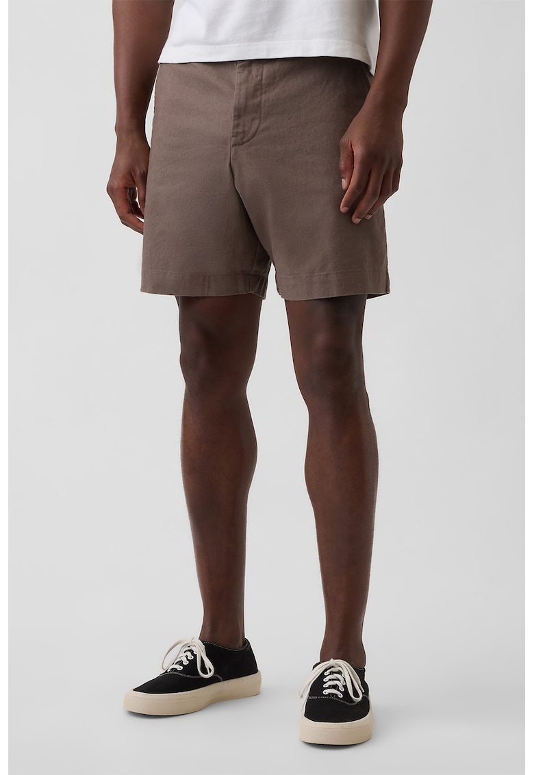 Pantaloni scurti din amestec de in cu buzunare - Maro taupe