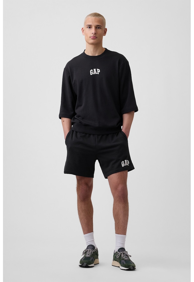 Pantaloni scurti cu logo si snur - Negru