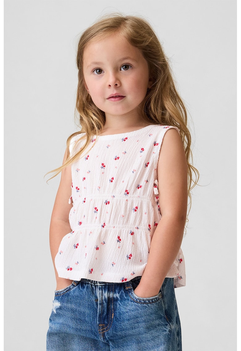 Bluza fara maneci cu model floral si sireturi laterale - Rosu/Alb optic