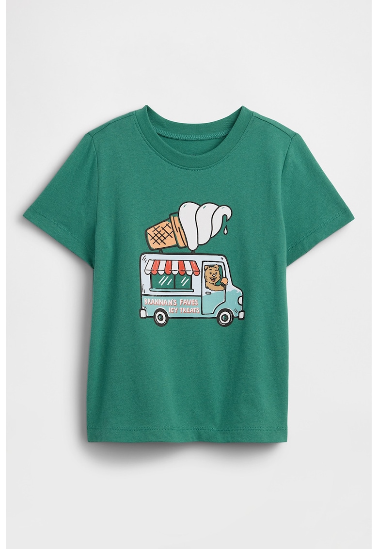 Tricou de bumbac cu imprimeu grafic - Verde feriga