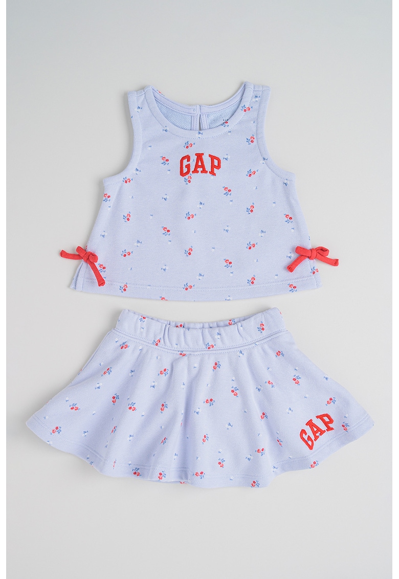 Set de top cu model floral si logo si fusta-pantalon evazata - 2 piese - Albastru pastel