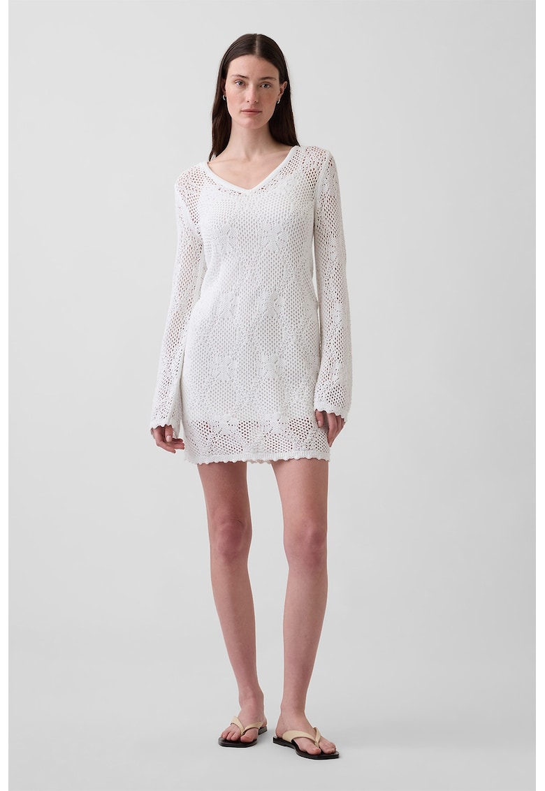 Rochie crosetata cu decolteu in V - Alb optic