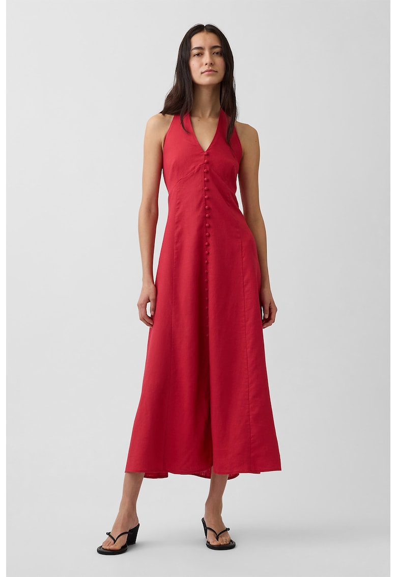 Rochie halter din amestec de in - Coral