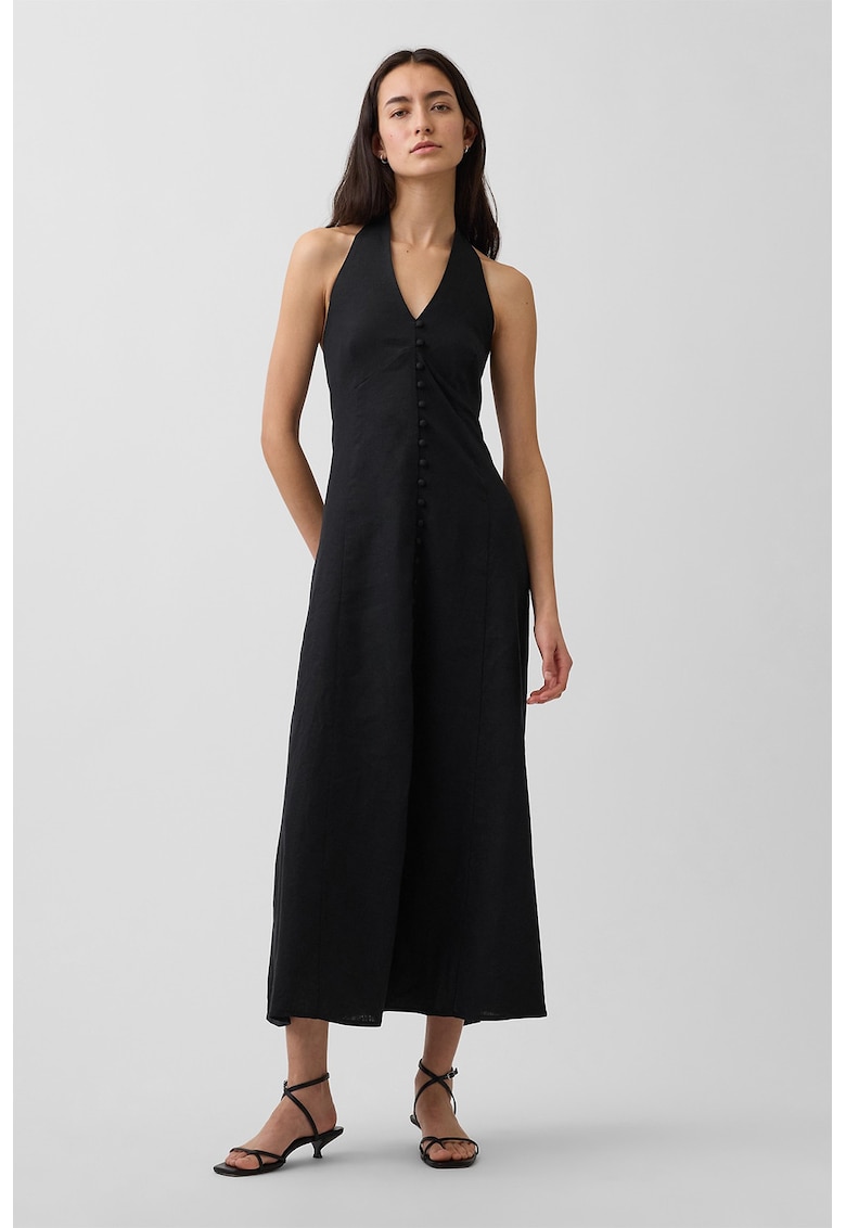 Rochie halter din amestec de in - Negru