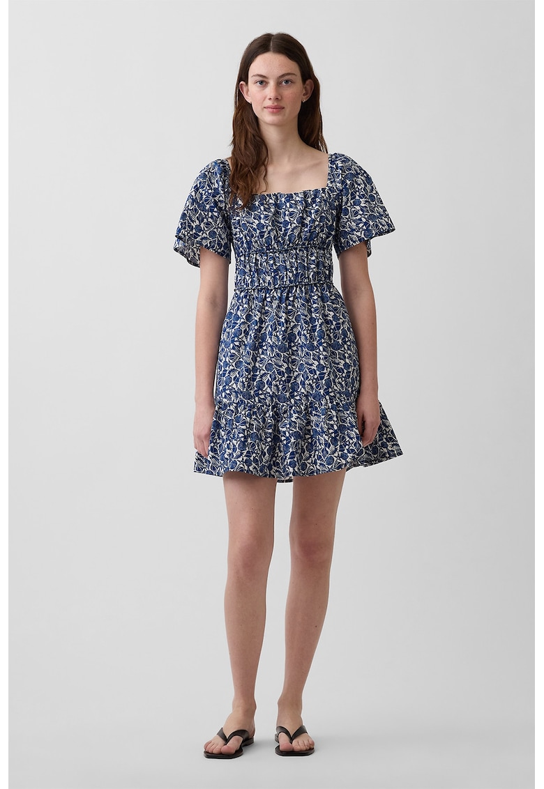 Rochie cu insertie elastica si decolteu patrat - Albastru inchis