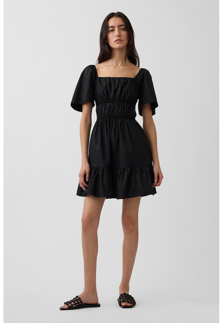 Rochie cu insertie elastica si decolteu patrat - Negru