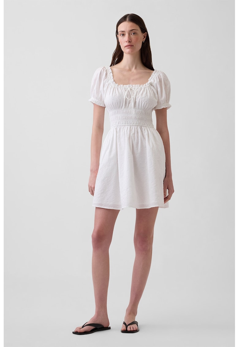 Rochie de bumbac cu talie elastica - Alb optic
