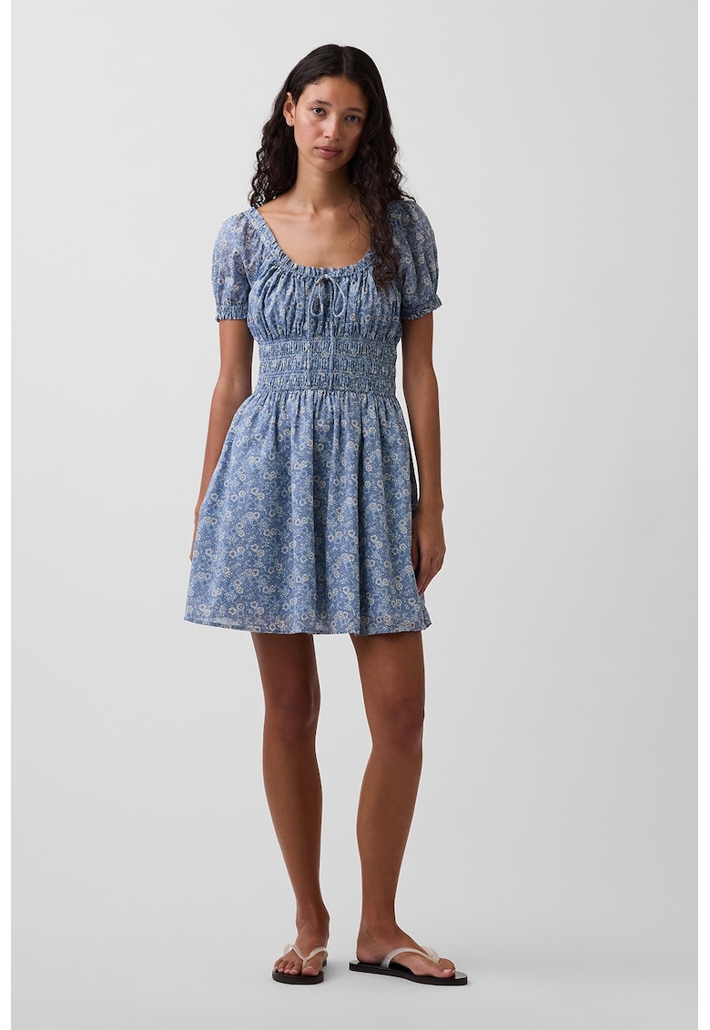 Rochie de bumbac cu talie elastica - Albastru inchis