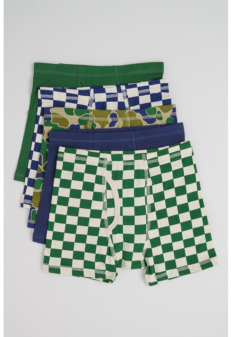 Set de boxeri din amestec de bumbac organic cu model - 5 perechi - Verde/Bleumarin