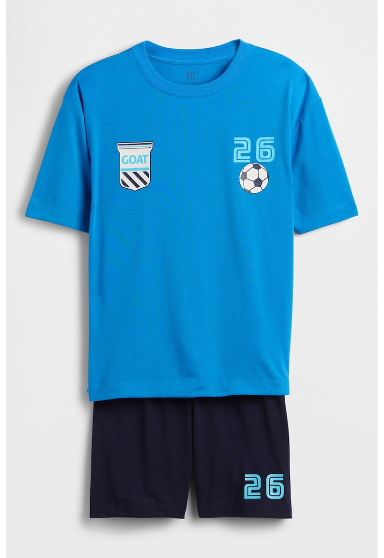 Pijama scurta cu imprimeu grafic - Albastru pastel