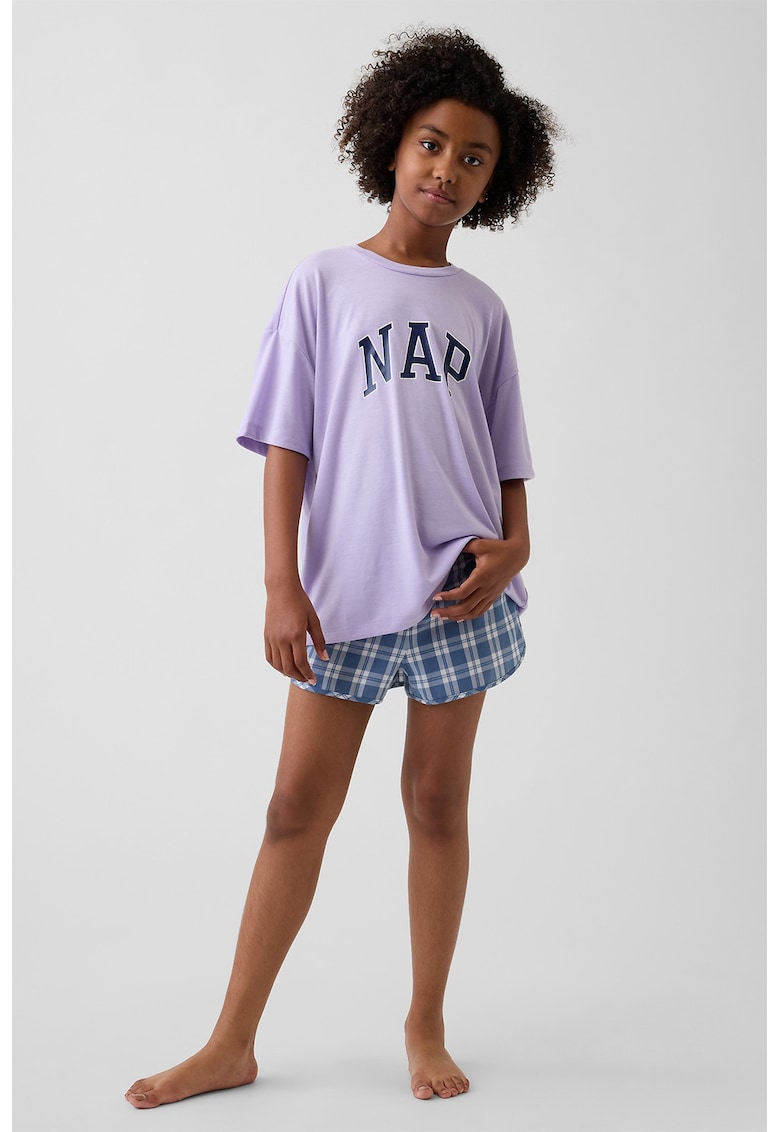 Pijama scurta lejera cu decolteu la baza gatului - Lila