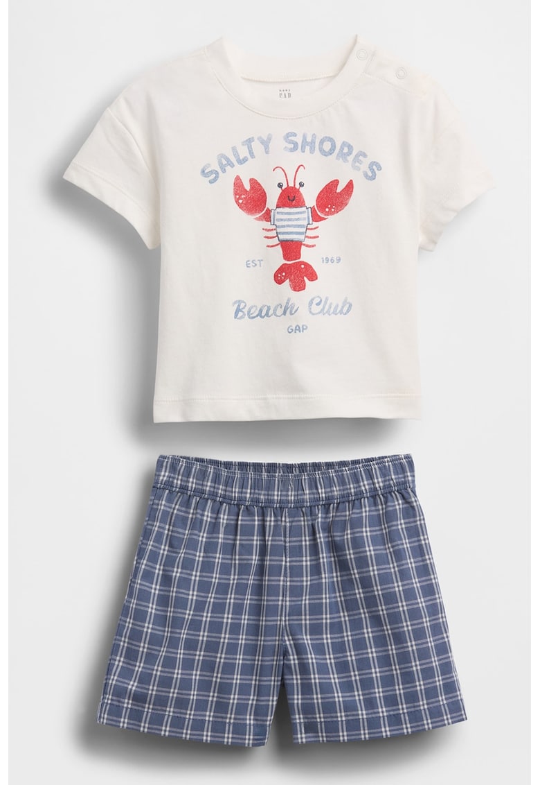 Set de tricou si pantaloni scurti cu model in carouri - 2 piese - Albastru royal/Alb optic