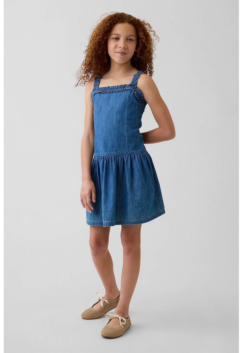 Rochie scurta din denim fara maneci - Albastru