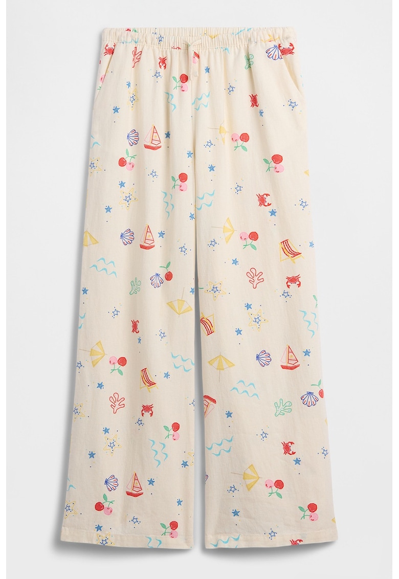 Pantaloni din amestec de in cu croiala ampla si model - Galben pal