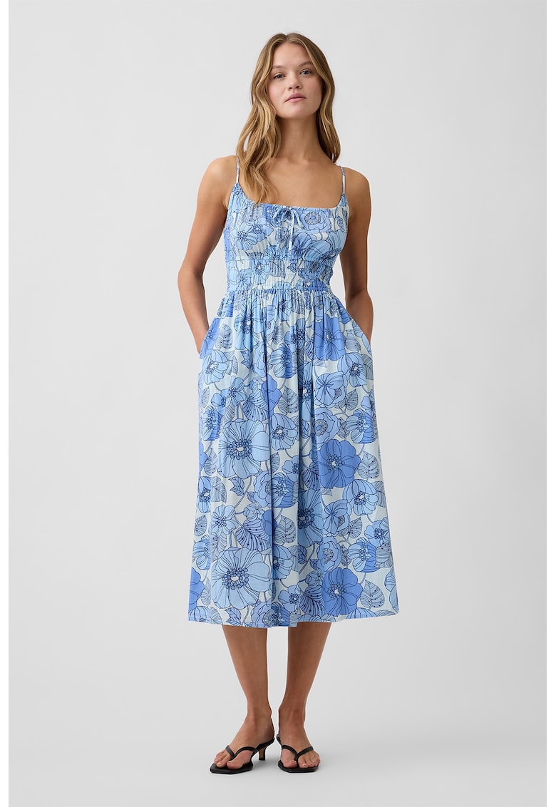 Rochie evazata cu model floral - Albastru pastel