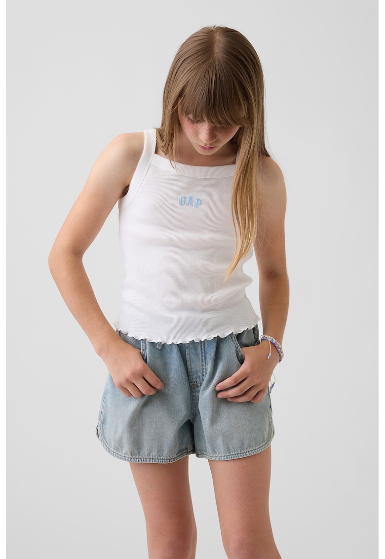 Top striat cu broderie logo - Albastru pastel/Alb optic