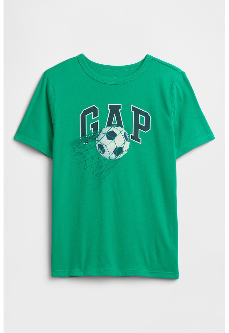 Tricou din bumbac cu imprimeu grafic si logo - Verde